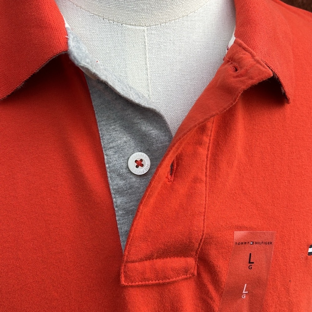 *NWT* Tommy Hilfiger Orange Long Sleeve Polo Logo on Chest Men's Large - Picture 7 of 13